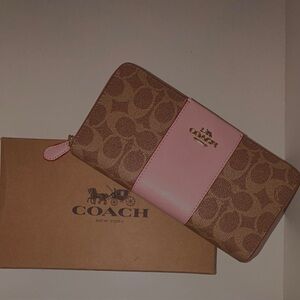Coach Signature Brown and Pink Wallet